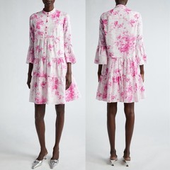 Erdem Antique Floral Print Tiered Shirt Dress Rose US 4 NWT Cotton Monochrome
