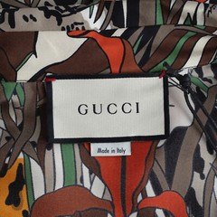 70302 auth GUCCI multicoloured silk 2019 FELINE GAREN MAXI Dress 42 M
