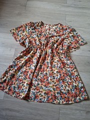 Shein Orange & Green Floral Print Silky Flared Dress Boho Holiday UK22/24 (4XL)