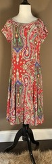Lauren Ralph Lauren Fit + Flare Red Multi Paisley Dress Sz PL
