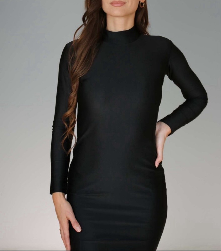 NWT Black Compression Dress Knee Length Women’s Size Small Long Sleeve Stretch