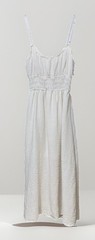 MINE Beige White Striped Smocked Midi Dress Sleeveless Scoop Neck Polyester S
