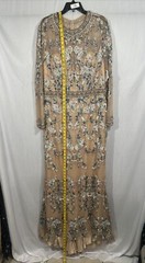 NWT $798 Mac Duggal [ 14 ] Floral Embroidered Long Sleeve Trumpet Gown Nude Q624