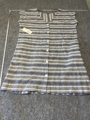 Peyton & Parker Button Back Shift Dress Women M Blue Striped Linen Blend Preppy