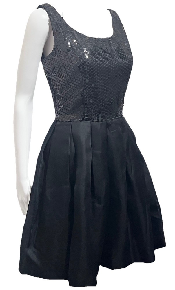 RIMINI Party Dress Size 4 Black Sequin Silk Flared Skirt WhimsiGoth Fairy Core