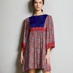 Hazel Paisley Lace Boho Oversized Mini Dress Open Back Lightweight Sz S