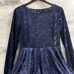 Y2K Blue VELVET Mini Dress Burnout Black Juniors 11 SKATER Boho CITY TRIANGLES