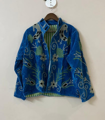 Handmade Velvet Jacket Robe, Reversible Cotton Boho Jacket, Indian Block Print