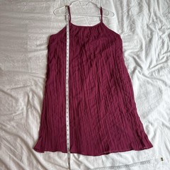 Listicle Pleated Mini Dress Berry Magenta Trapeze Swing Spaghetti Strap Large