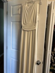 Chaps Evening Womens White Formal Maxi Dress V-Neck Sleeveless Ruffle, 6