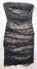 BCBGMaxazria Dress Size Small Black Nude Lace Ruched Bodycon Y2K Cocktail Club