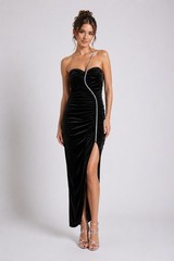 BCBGMAXAZRIA SIZE 8 Black Asymmetrical Hem Velvet Jewel Dress Gown NEW