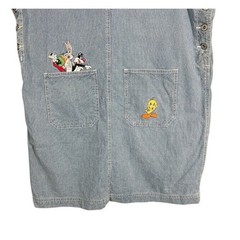 Vintage Looney Tunes 90s Sleeveless Pinstripe Denim Jean Dress Size Large Womens
