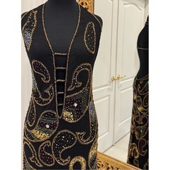 Black hand Beaded Paisley Evening Gown stretch fabric Attitudes by Debra