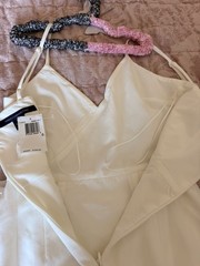 French Connection White Satin Wrap Mini Dress Sz 0 V-Neck Bow Zip Straps
