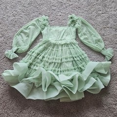 Lace & Beads Jessica Mini Dress Size 6 Smocked Tulle Sage Tiered Ruffle Mesh