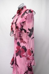 NWT Erdem Ibbie Ruffled Silk Long Sleeve Gown Floral w/ Cutout Back Pink Size 2