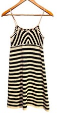 Miou Muse Crochet Mini SunDress Beige Black Stripe Spaghetti Strap Size Small
