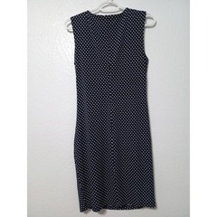 Enfocus Studio Navy Blue Polka Dot Cowl Neck Ruched Sheath Dress Womens 8 (73)