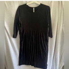 Zenana Premium Womens Plus Size 1X Black 3/4 Sleeve Pleated Pocket Dress NWOT