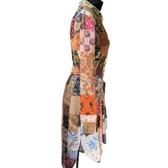 Unbreak.it Patchwork Silk Button Up Shirt Dress Small Tied Wild Animal Print
