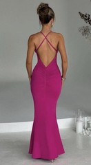 New Deep Plunge Backless Constantina Maxi Dress Large