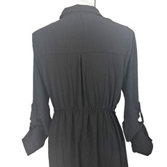 Faux Wrap Split Skirt Roll Tab Sleeve Maxi Dress Size L Black Goth Vamp Festival