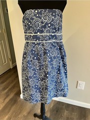 Vineyard Vines Strapless Blue White Nautical Print Dress Size 12