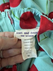 Lost & Found New Orleans Cherry Print Dress Medium Blue Fit & Flare Tie Waist