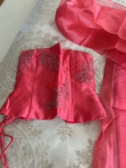 VINTAGE 2006 FAVIANA NEW YORK SIZE 1/2 3 PCE GOWN PROM PINK CORSET BACK SHAWL