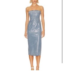 GRLFRND Sequin Strapless Denim Midi Dress Light Wash Blue GF4576-S24 Size Medium