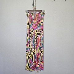 1.2.3 Vibrant Multicolor Smocked Midi Dress Attached Beaded Necklace S Small