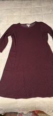 J. Jill Ponte Houndstooth Round Neck 3/4 Sleeve Dress XS Petite Burgundy