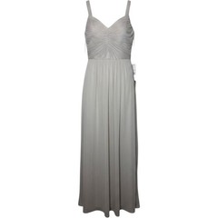 Alfred Sung Gray Ruched V-Neck Keyhole Back Formal Bridesmaid Maxi Dress NEW