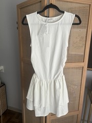 Grace Karin White Solid Mini Dress Short Round Neck Sleeveless Tiered Layered S