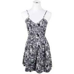 Retrolicious Haunted Portrait Gothic Skulls Cats Cotton Dress Purple Womens S