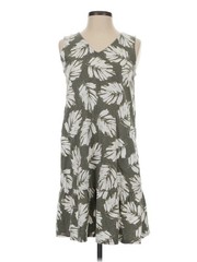J. Jill XL Leaf Print Sleeveless v-neck Midi Dress Olive Green White Ruffle Hem