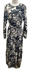 Women NEW Long dress maxi with blue floral digital design print Cotton belted L