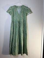 Christy Dawn Augusta Midi Wrap Dress XS Green Floral Organic Cotton