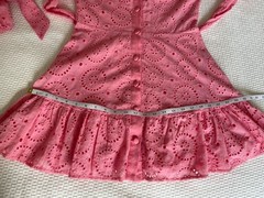 Fanco Eyelet Button Down Pink Mini Ruffled Cotton Dress Sz M See Measurements
