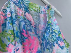 Lilly Pulitzer Dress Large Blue Pink Coral Ross Shift Fished My Wish Sleeveless
