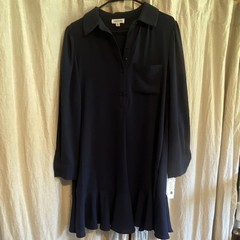 Tahari Arthur S. Levine Women’s Navy Solid Collared Button Front Shirt Dress M