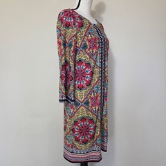 Laundry By Shelli Segal 8 Vibrant Lined Shift Dress Tunic 3/4 Bell Sleeve