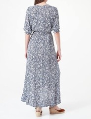 Women&rsquo;secret V Neck Half Sleeve Frill Hem Navy Blue Floral Maxi Dress Size S