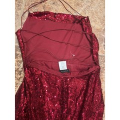 B. Darlin Sequin Formal Gown Womens 13/14 Burgundy Open Back Maxi Dress