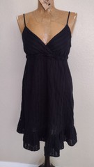 Y2KBoho Black Cotton Gauze V-Neck knee Smocked Adjustable Straps Ruffle Hem M