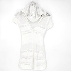 Wet Seal White Pointelle Knit Hooded Coverup V-Neck Y2K Beach Crochet Angelcore