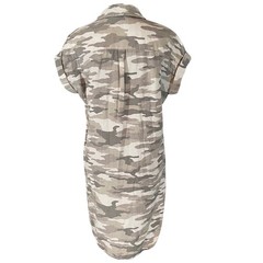 Vince Camuto Camo Print Shirt Dress Womens XS Grey Beige Cotton Lyocell Relaxed