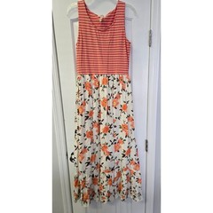 Matilda Jane Womens Striped Floral Mixed Print Tiered Maxi Dress Coral Cream M
