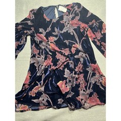 California Moonrise Navy Blue Floral Velvet Bell Sleeve Mini Dress Womens Medium